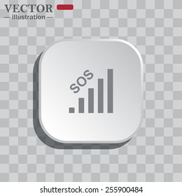 On a gray background white square with rounded corners. icon  no signal, poor signal strength, signal strength indicator, vector illustration, EPS 10