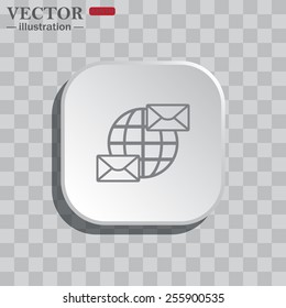 On a gray background white square with rounded corners. icon  Internet e-mail, envelope letter, Globe,  vector illustration, EPS 10