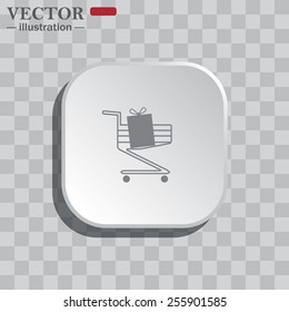 On a gray background white square with rounded corners. icon  put in shopping cart  , vector illustration, EPS 10