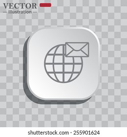 On a gray background white square with rounded corners. icon  Internet e-mail, envelope letter, Globe,  vector illustration, EPS 10
