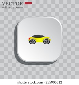 On a gray background white square with rounded corners. icon   yellow car, Vector illustration, EPS 10 