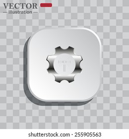 On a gray background white square with rounded corners. icon  Toothed setting controls via wi-fi network, vector illustration, EPS 10