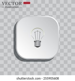 On a gray background white square with rounded corners. icon  lamp, incandescent bulb, vector illustration, EPS 10