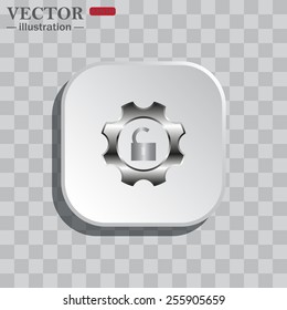 On a gray background white square with rounded corners. icon  unlock settings , vector illustration, EPS 10