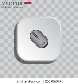 On a gray background white square with rounded corners. icon   realistic wireless mouse, vector illustration, EPS 10