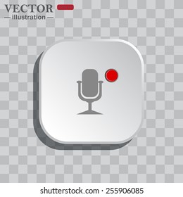 On a gray background white square with rounded corners. icon   Microphone. Voice recording, vector illustration, EPS 10