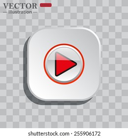 On a gray background white square with rounded corners. icon   play, vector, EPS 10