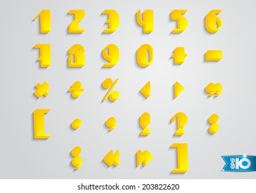 On a gray background yellow simbols and sing icons on gray