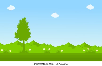 On green background spring landscape vector art
