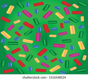 on a  green background sweet colorful shavings