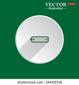 On a green background white circle with a shadow of the icon,   battery, vector illustration, EPS 10