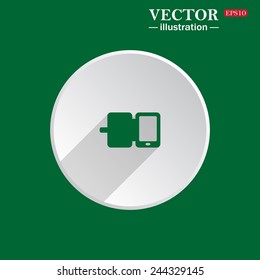 On a green background white circle with a shadow of the icon,   Case for phone , vector illustration, EPS 10