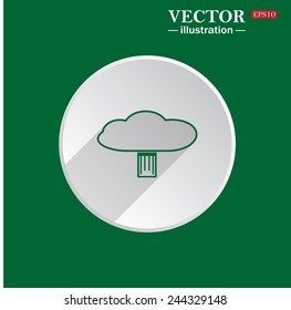 On a green background white circle with a shadow of the icon,   cloud storage, flash drive , vector illustration, EPS 10