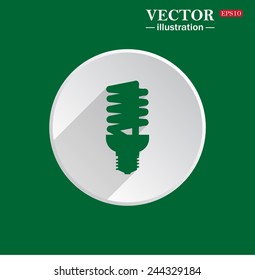 On a green background white circle with a shadow of the icon,   fluorescent lamp, vector illustration, EPS 10