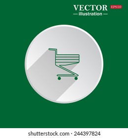 On a green background white circle with a shadow of the icon, Shoping basket , vector illustration, EPS 10