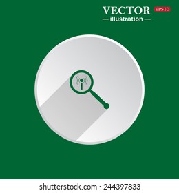 On a green background white circle with a shadow of the icon, Search wi-fi network , vector illustration, EPS 10