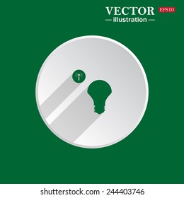 On a green background white circle with a shadow of the icon, LED lamp controlled via wi-fi network, vector illustration, EPS 10