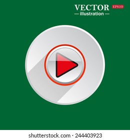 On a green background white circle with a shadow of the icon, play, vector, EPS 10