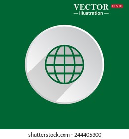 On a green background white circle with a shadow of the icon , Globe,  vector illustration, EPS 10