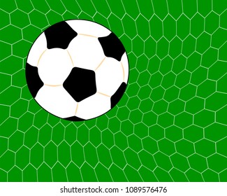 On a green background a white mesh is a soccer ball.
