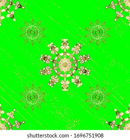 On green and beige colors. Golden elements in oriental style arabesques. Vector golden. Sketch golden textured curls.