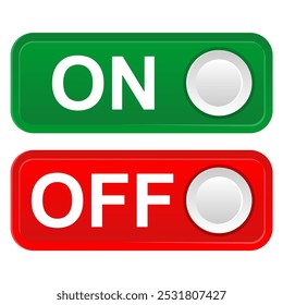 ON (Green) and OFF (Red) Flat Style Toggle Button Icon in Rectangular Shape, Isolated on White, Editable Scalable Vector EPS for UI UX Design and Graphic Elements