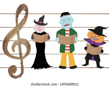 On Halloween Day, the witch, Jack o lantern, Frankenstein and others sing.
