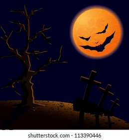 On Halloween night. Vector illustration.