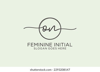 ON handwriting logo with circle template vector logo of initial signature, wedding, fashion, floral and botanical with creative template.