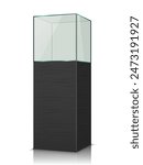 on a high pedestal an empty glass display case for an exhibition isolated on a white background. vector illustration