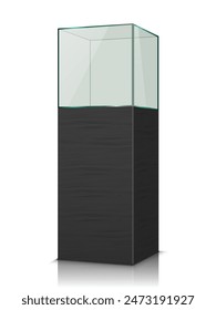 on a high pedestal an empty glass display case for an exhibition isolated on a white background. vector illustration