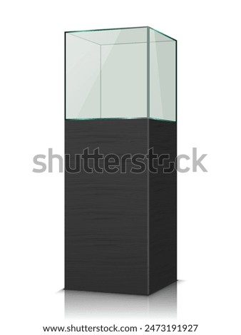 on a high pedestal an empty glass display case for an exhibition isolated on a white background. vector illustration