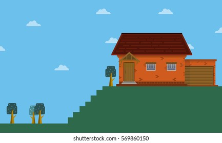 On the hill house landscape vector illustration