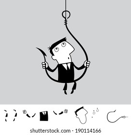 On the hook. illustration (EPS 8). Animation friendly: the elements (arms, heads etc) are in the separate layers. Seamless pattern on the background (its color can be changed) 