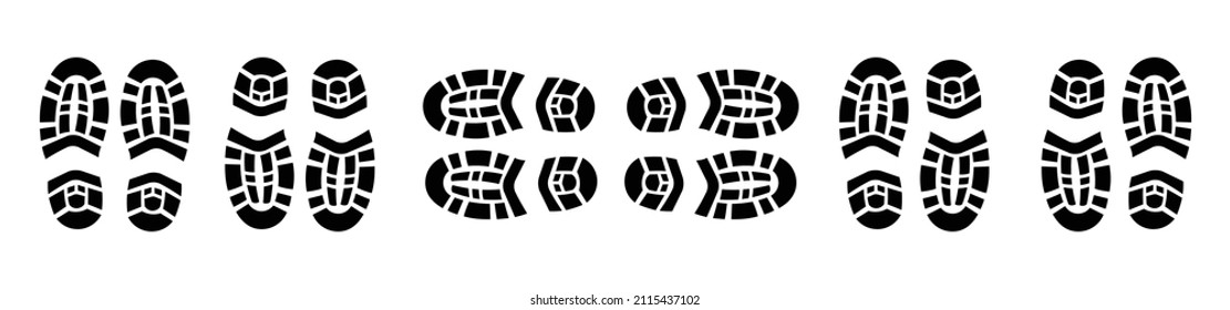 on  icon set footprints shoe sole tracking path, Shoes trail track vector icon flat set
