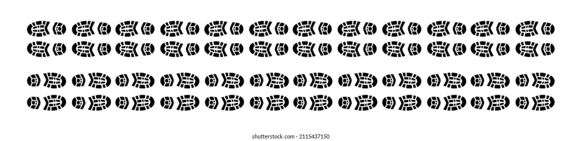 on  icon set footprints shoe sole tracking path, Shoes trail track vector icon flat set
