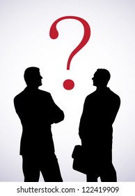 on the image abstract dialogue of two people is presented
