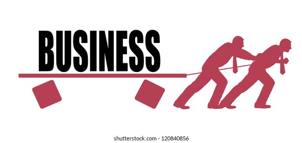 on the image the group of businessmen is presented pulls a word business