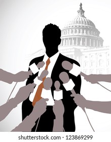 on the image the politician giving to interview is presented