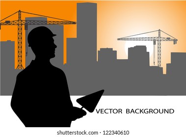 on the image are presented the engineer against construction