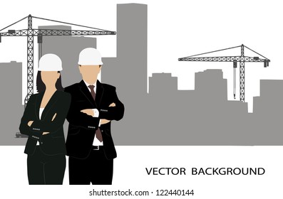 on the image are presented the engineer against construction