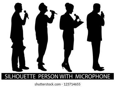 on the image are presented a silhouette of people with a microphone