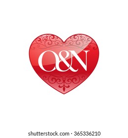 O&N initial letter logo with ornament heart shape