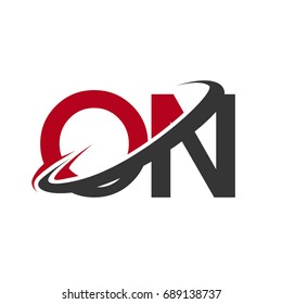 ON initial logo company name colored red and black swoosh design, isolated on white background. vector logo for business and company identity.