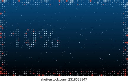 On the left is the 10 percent symbol filled with white dots. Pointillism style. Abstract futuristic frame of dots and circles. Some dots is red. Vector illustration on blue background with stars