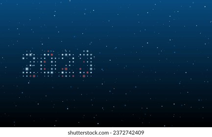 On the left is the 2023 year symbol filled with white dots. Background pattern from dots and circles of different shades. Vector illustration on blue background with stars
