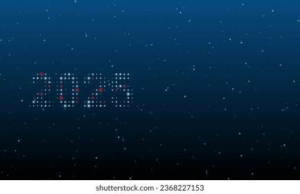 On the left is the 2025 year symbol filled with white dots. Background pattern from dots and circles of different shades. Vector illustration on blue background with stars