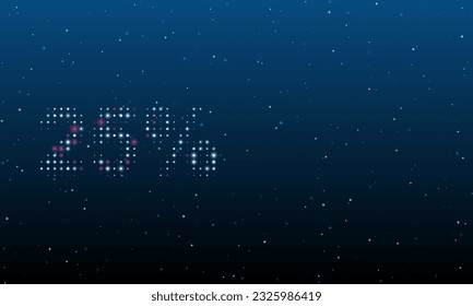 On the left is the 25 percent symbol filled with white dots. Background pattern from dots and circles of different shades. Vector illustration on blue background with stars
