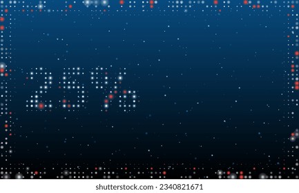 On the left is the 25 percent symbol filled with white dots. Pointillism style. Abstract futuristic frame of dots and circles. Some dots is red. Vector illustration on blue background with stars