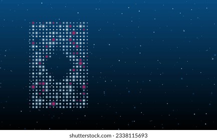 On the left is the ace of diamond symbol filled with white dots. Background pattern from dots and circles of different shades. Vector illustration on blue background with stars